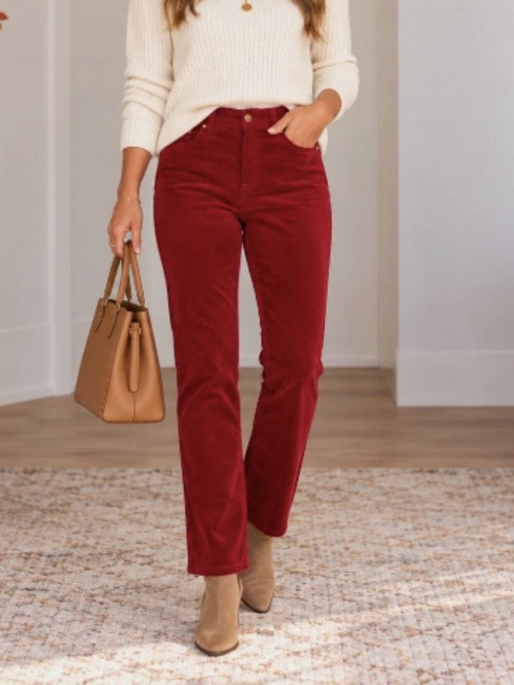 TALBOTS Corduroy Straight Leg Pant Red 14P Petite Pants Stretch JO3069 Fall Pant